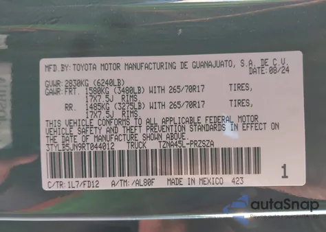 2024 Toyota Tacoma Trd Off Road from USA, damaged, VIN 3TYLB5JN9RT044012